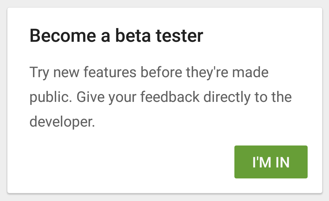 Convertirse en beta tester - ventana de confirmación en Google Play