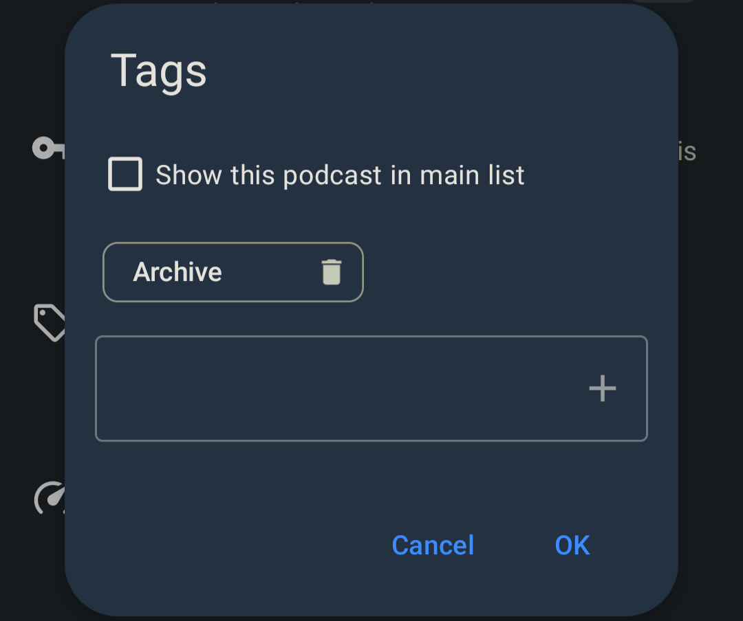 How to assign tags and show/hide podcasts from the main list.